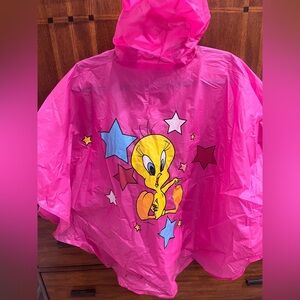 Vintage Y2K 2000’s hot pink vinyl Warner bros tweety bird kids OS rain poncho
